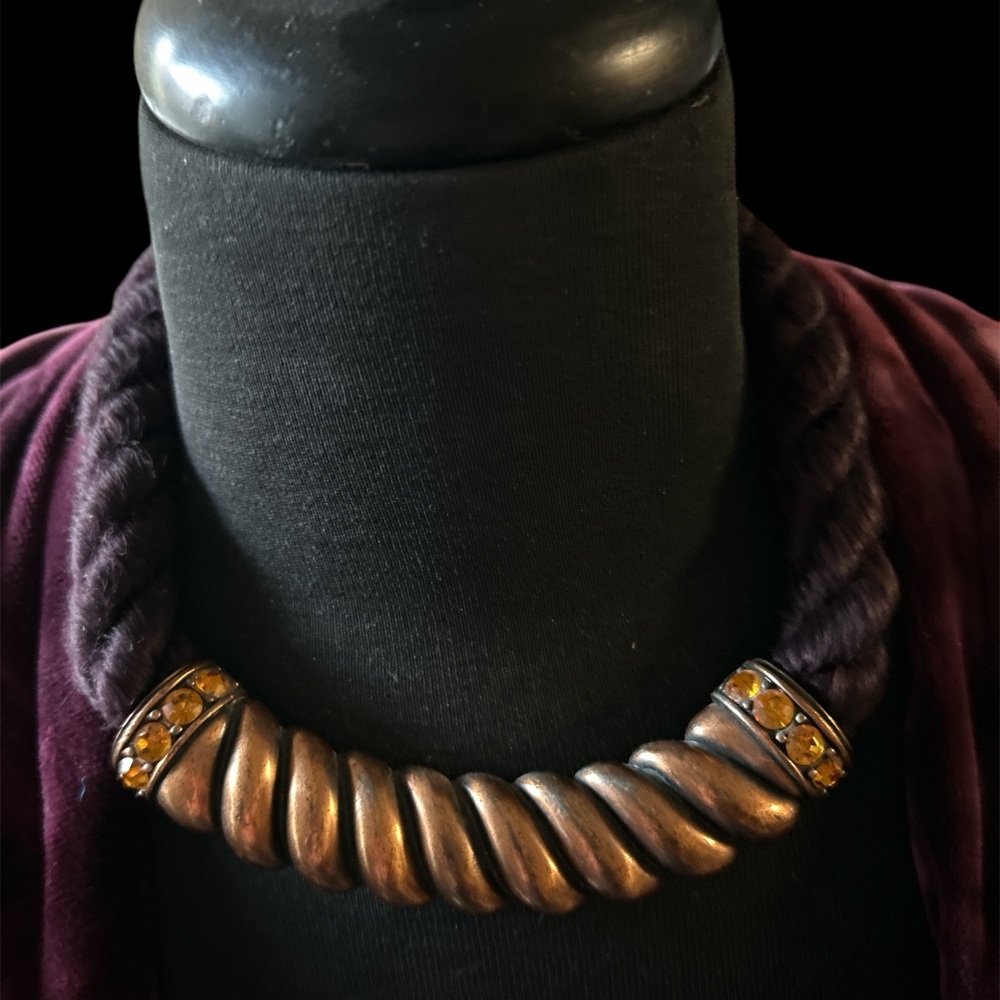 Yves Saint Laurent Vintage 1970’s Copper/ Crystal Statement Necklace - Picture 4 of 12